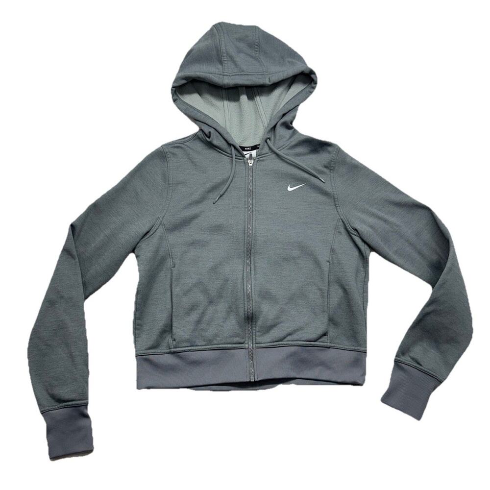 Nike Sportswear Jacket Womens Small Gray Crop Full Zip Hoodie Swoosh Athletic